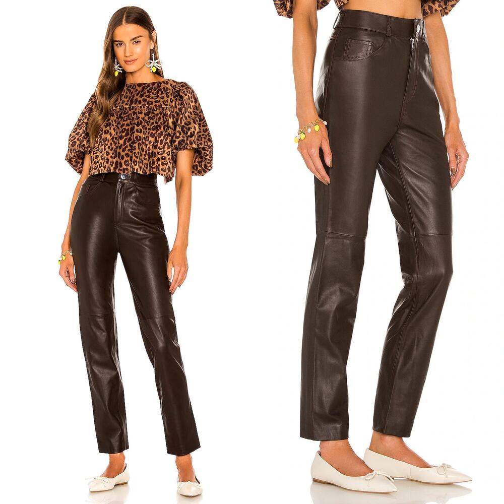 LPA Leather Pant 417 in Brown Size XL High Waist Straight‎ Leg 100% Leather Sexy